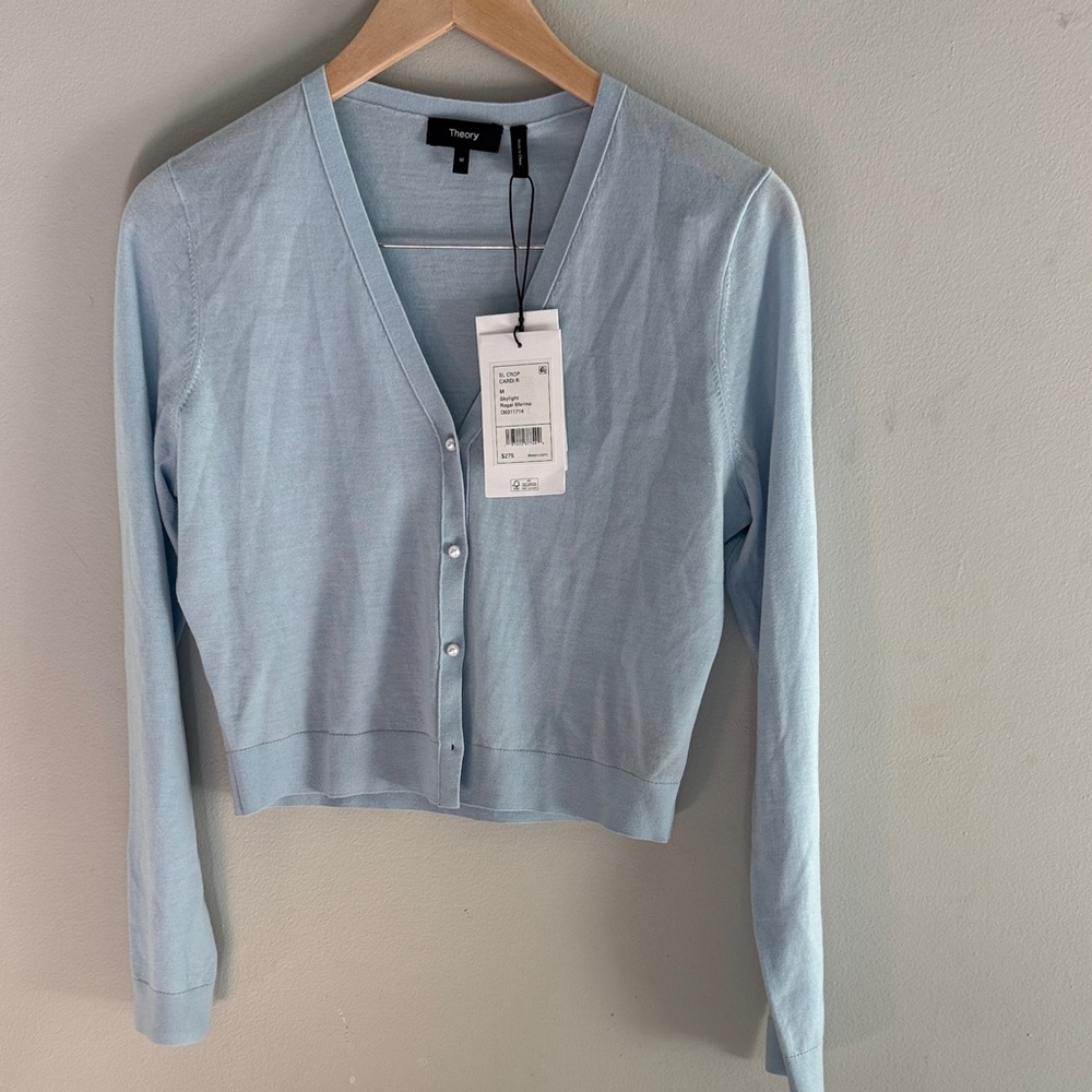 NWT Theory Sky Blue Button-Up Crop Cardigan